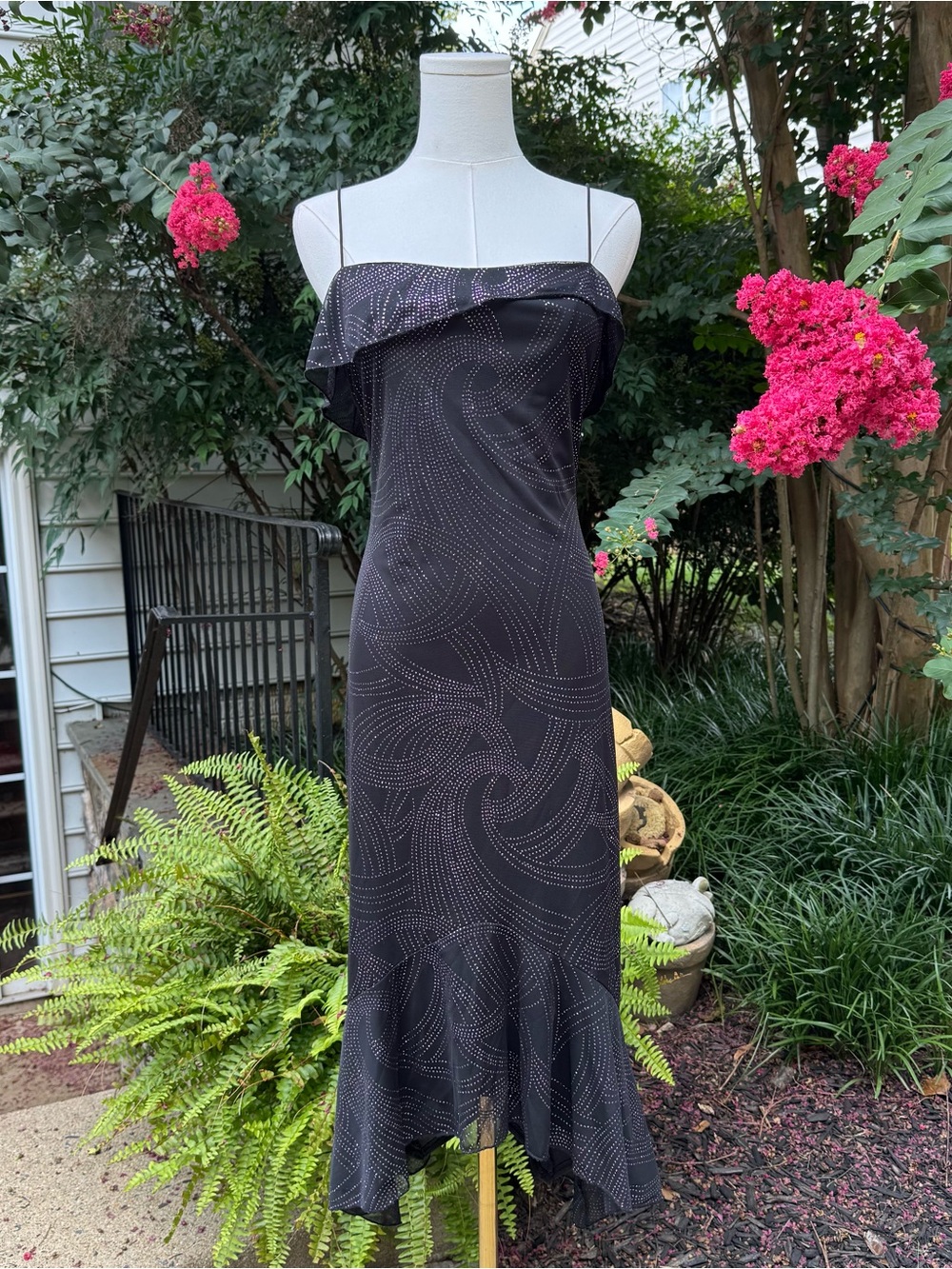 Vintage I.N. San Francisco Black Strapless Ruffle-Hem Dress